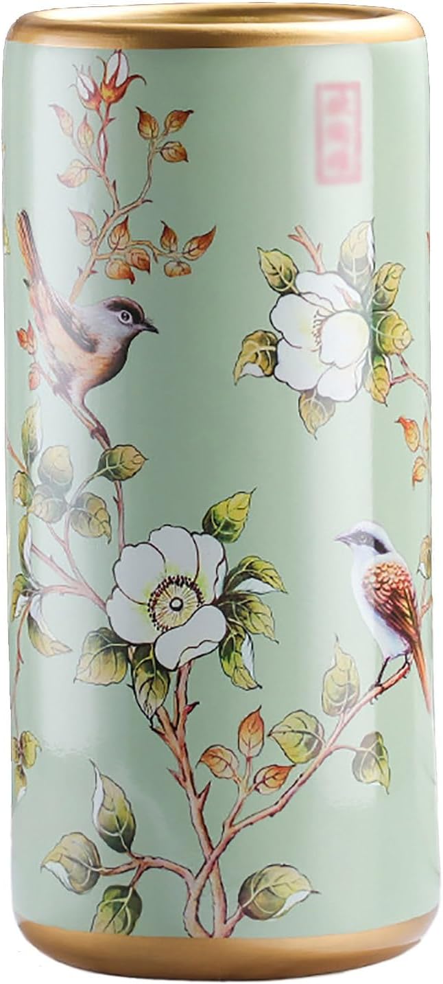 Traditional Luxurious Umbrella Holder Storage Freestanding Cane Green Ceramic Umbrella Stand 17.3″ High Umbrella Rack Painted Porcelain for Hotel Entrance Indoor Entryway Home Office