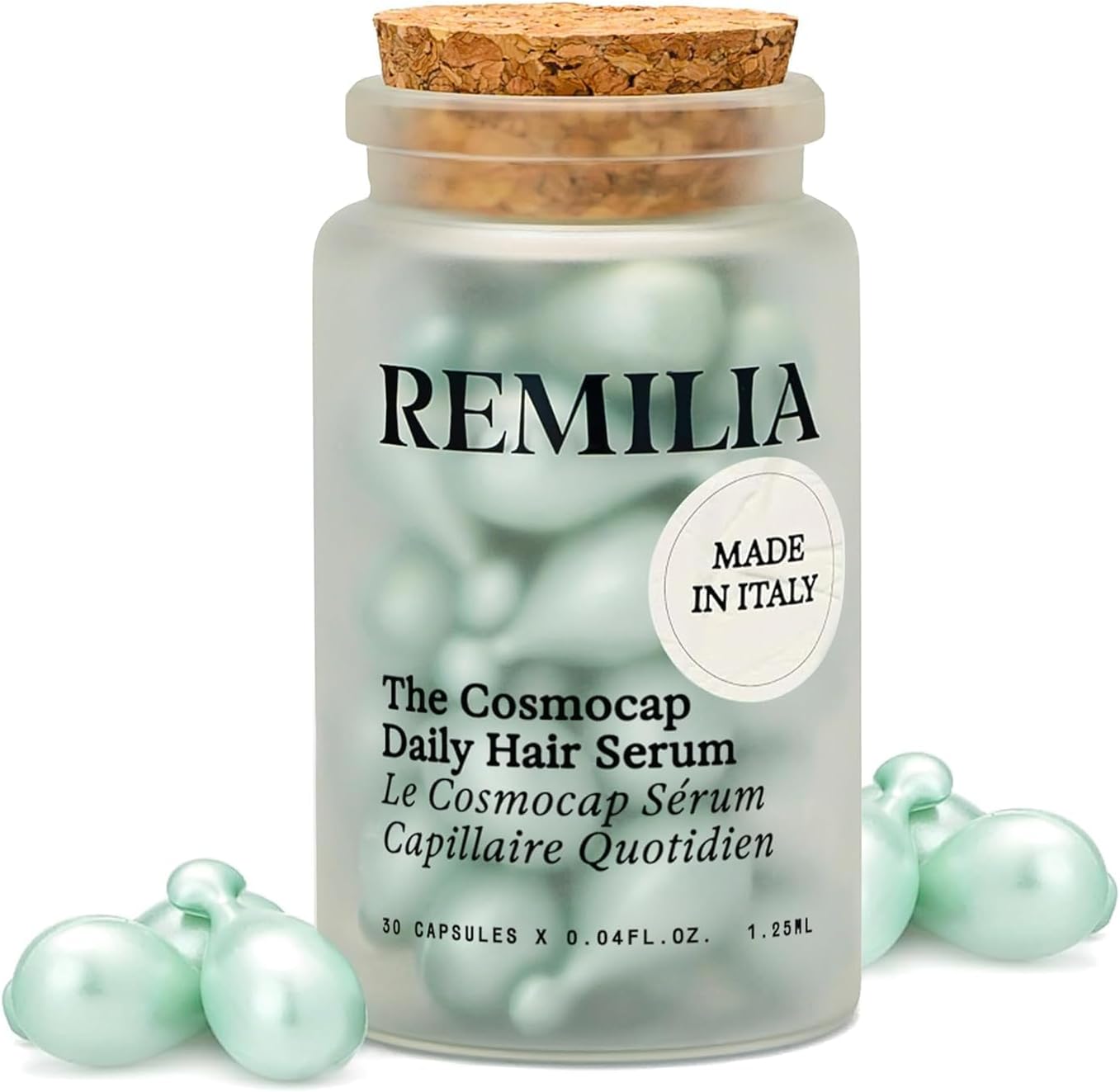 Remilia The Cosmocap Daily Hair Serum with Pro-Vitamin B5, Silk Protein & Keratin Amino Acids -Lightweight Capsules for Smoothness, Shine & Frizz Control - Salon-Inspired Daily Care - 30 Capsules