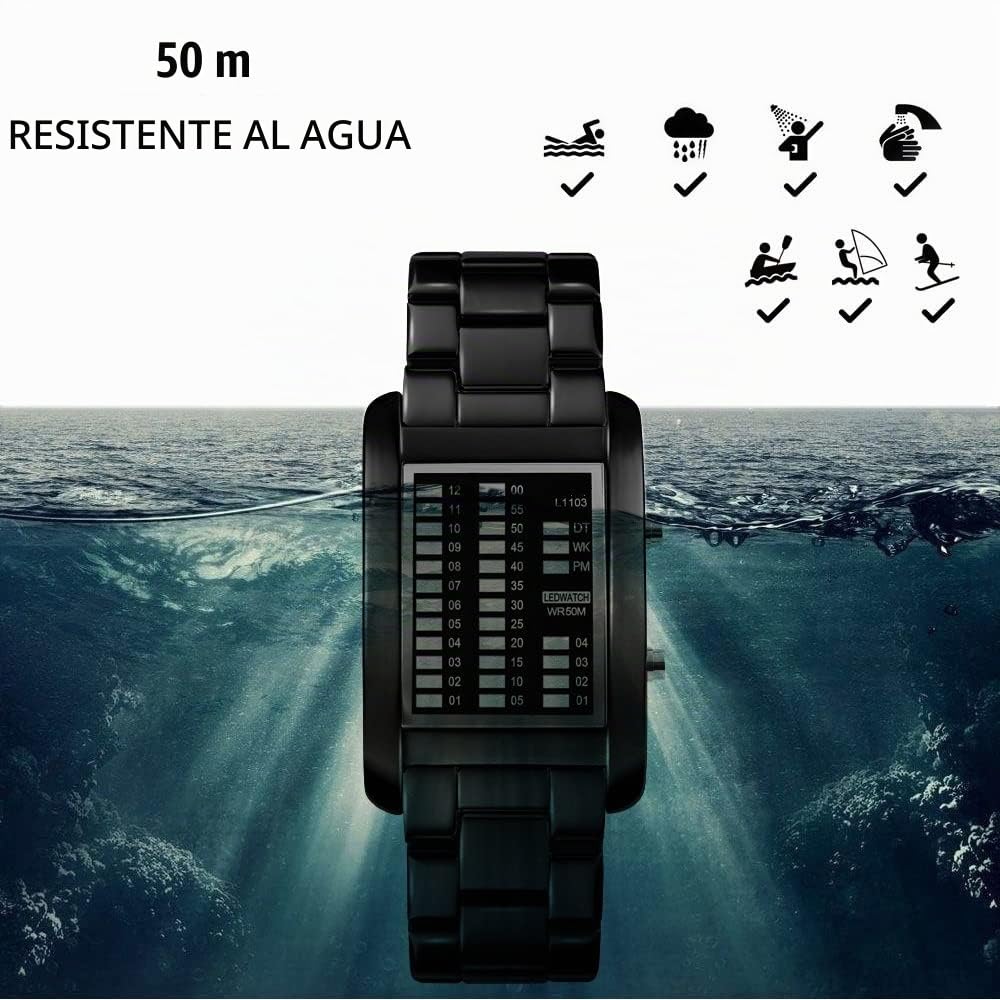 Fashion Unico Binario Relojes de Pulsera Unisex 50M Impermeable Fecha Multicolor LED Luz Outdoor Deportivo Digitales Electrónica Rectangular Acero Inoxidable Reloj, Negro