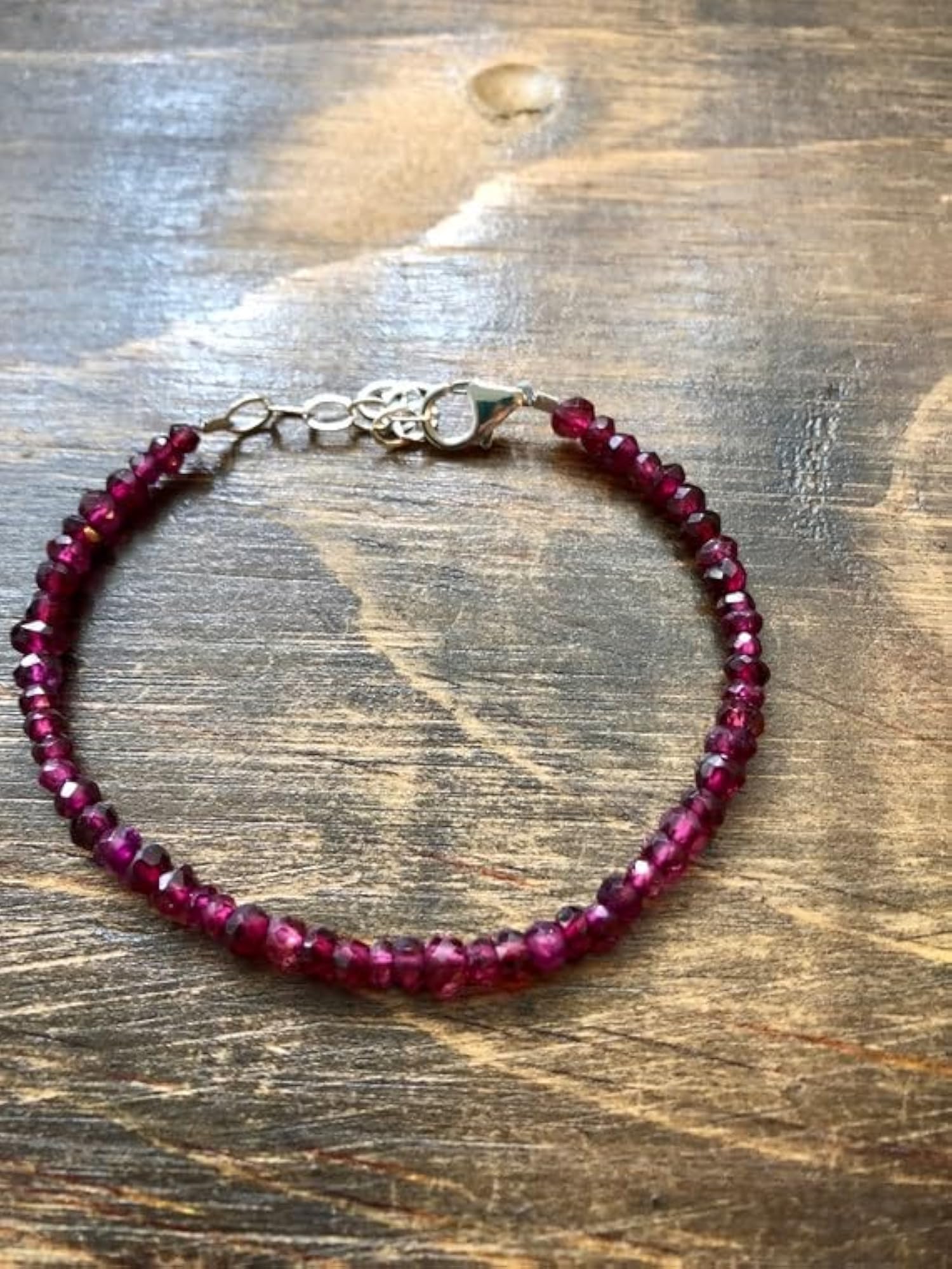 Garnet Rondelle Beaded Bracelet with Silver Lock, Adjustable