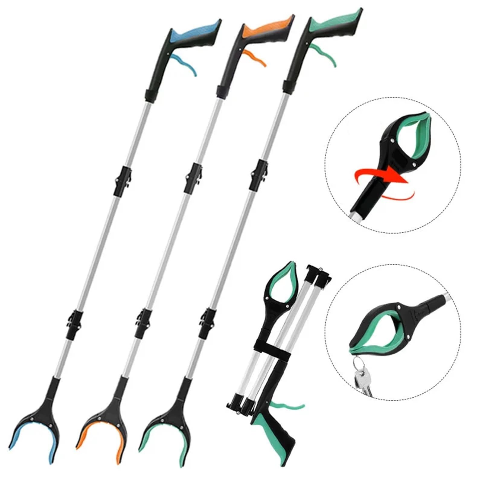 Müllgreifer, Müllgreifer mit 360-Grad-Drehclip, zusammenklappbar, tragbar, 109 cm, Mehrfarbig, for Senioren(Red)