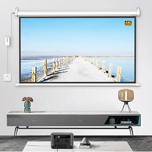 Miniatura 5 de Pantalla de proyector motorizada de 50"60"72", 169 4K HD, pantalla de proyector eléctrico para montaje en la pared, pantalla de cine en el techo