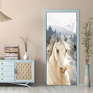 3D - Papel pintado para puerta, adhesivo de caballo, color marrón
