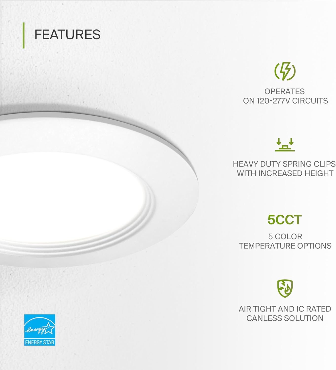 ASD LED Recessed Lighting 4 Inch, Round Commercial Downlight, Mini Panel with Baffle Trim, 4" 12W 120-277V CCT Selectable 2700/3000/3500/4000/5000K, Dimmable Ceiling Light Fixture, White, ETL, 6 Pack