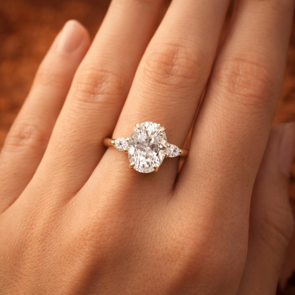 14K Yellow Gold Oval Cut Solitaire Engagement Ring with Side Diamond Accents Classic 4-Prong Setting Wedding Promise Jewelry Gift For Her