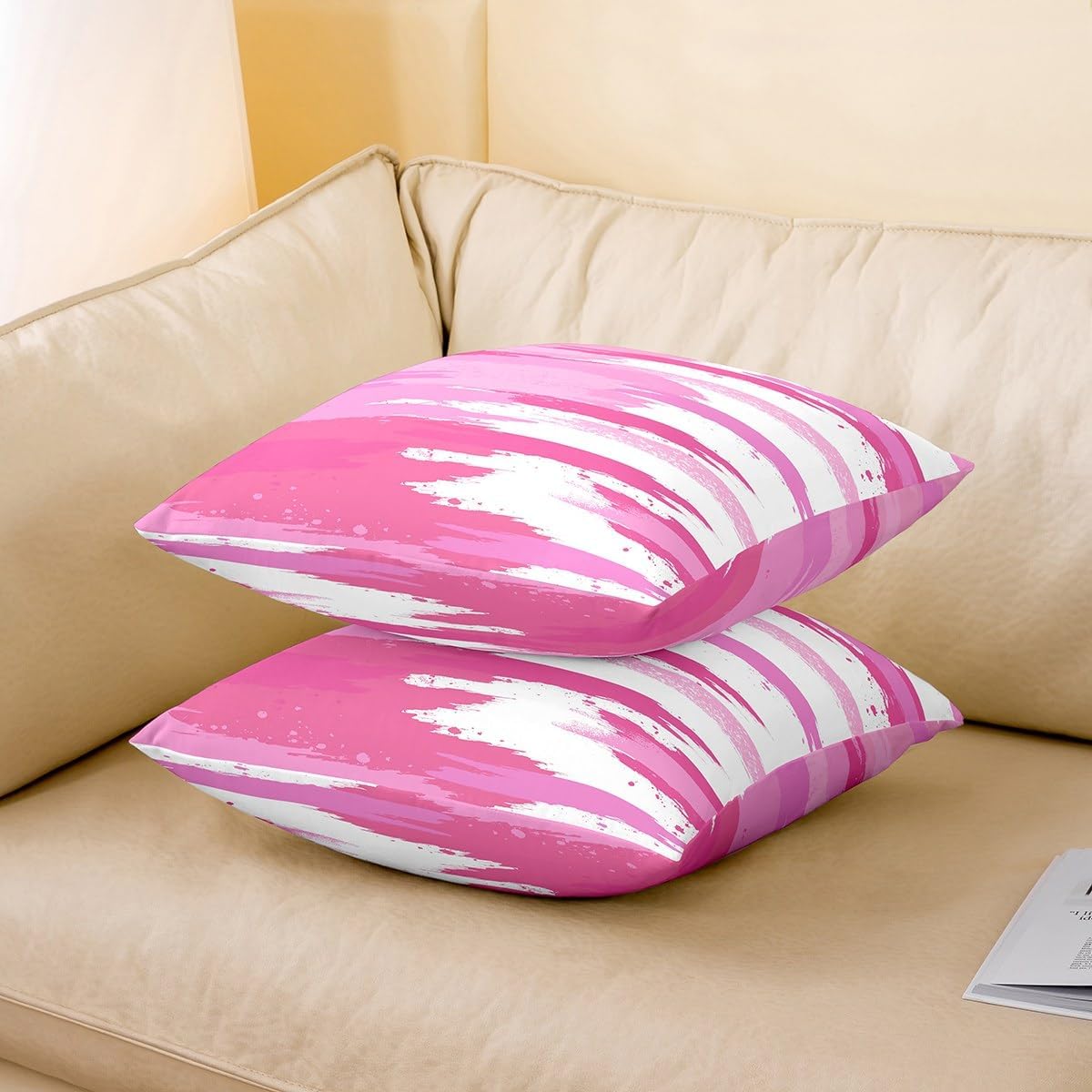jejeloiu Abstract Cushion Case 16 x 16-Inch Set of 4 Kids Geometric Throw Pillow Covers for Boys Girls Teens Pink White Decor Pillowcase