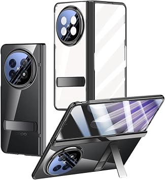 for Oppo Find N5 Case with Kickstand, Crystal Clear PC Phone Case with Hinge Protection HD Screen Protector Camera Protector All-Inclusive Slim Protective Cover for Oppo Find N5 Black