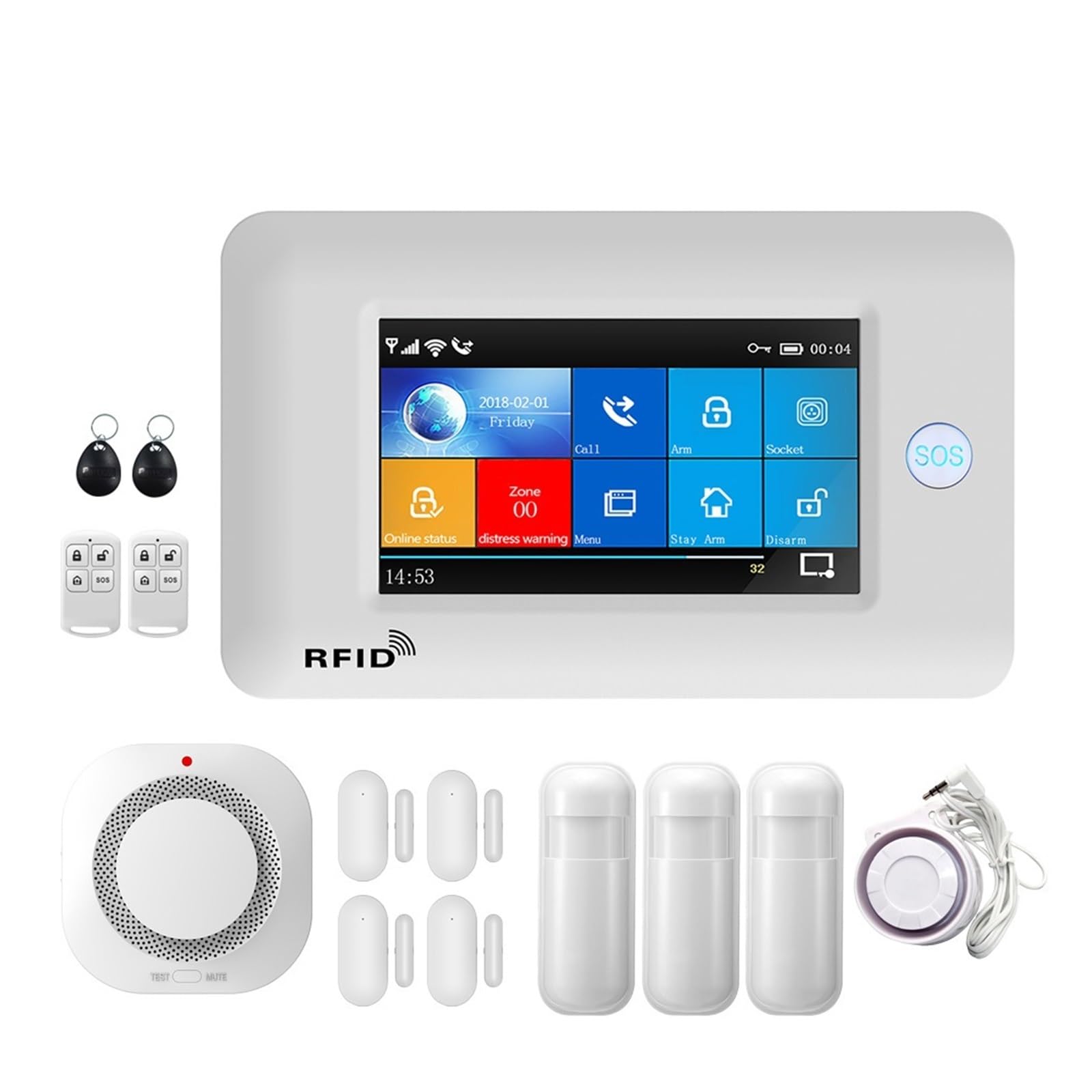 Alarma Inteligente, de alarma GSM, kit inalámbrico seguridad for el hogar, compatible con aplicación remota, Control sensores movimiento RFID(Set 4)