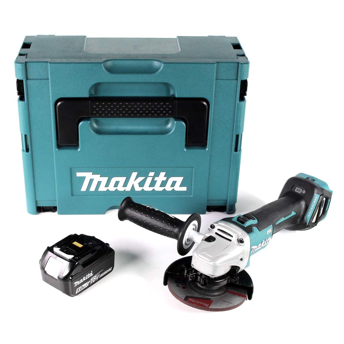 Makita DGA 511 T1J akumulatorowa szlifierka kątowa 18 V 125 mm bezszczotkowa + 1 x akumulator 5,0 Ah + Makpac – bez ładowarki