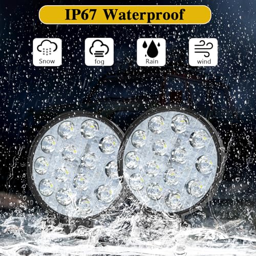 LED Pod Lights MUVKQC 4.5 Inch 42W Round LED Work Lights 42W 10000lm 12V 24V Spot Beam Offroad Driving Light Bar for Truck Tractor Trailer Excavator Pickup Golf Cart Mower ATV UTV (80pcs)