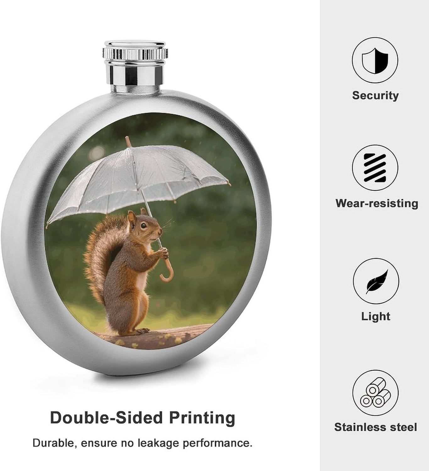 Squirrel Hold A Umbrellas Stainless Steel Flask for Men Hip Flask for Liquor Portable Bottle for Hiking, Party Wedding Camping & Travel image 3
