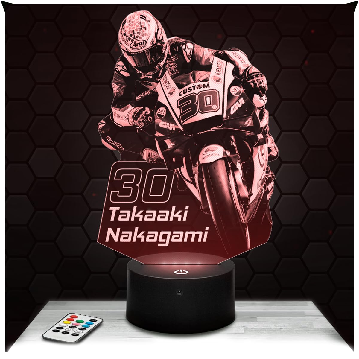 Lampephoto.fr - Moto GP - Takaaki Nakagami 3D Lamp, Night Light 3D LED Illusion Lamp, Gift idea for Men Motorcycle, Gifts Merchandise for Boys and Girls, Children's or Adult Bedroom Night Light
