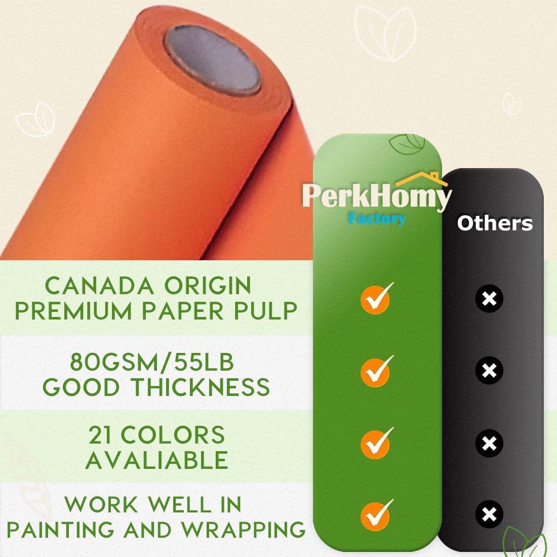 PerkHomy 24" x 2,400" (200') OrangeRed Kraft Paper Roll for Craft Bulletin Board Paper Art Table Covering Crafting Gift Wrapping Bouquet Packing Parcel 80GSM 55LB (OrangeRed, 24" x 200')