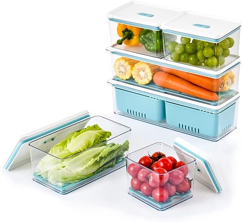 Lille Home - Organizador de contenedores de almacenamiento apilables con bandeja de drenaje extraíble, para refrigeradores, gabinetes, encimeras y