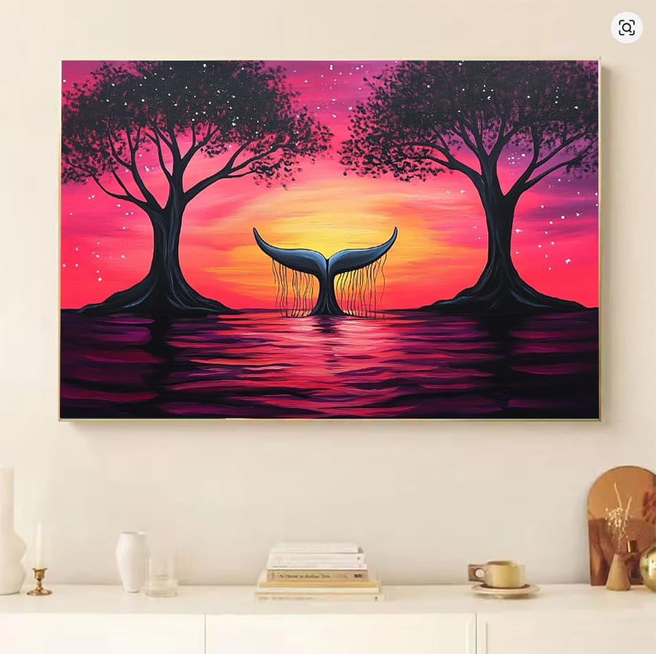 Pintar por numeros adultos arbol rojo lienzo DIY decoracion 80x60cm 3