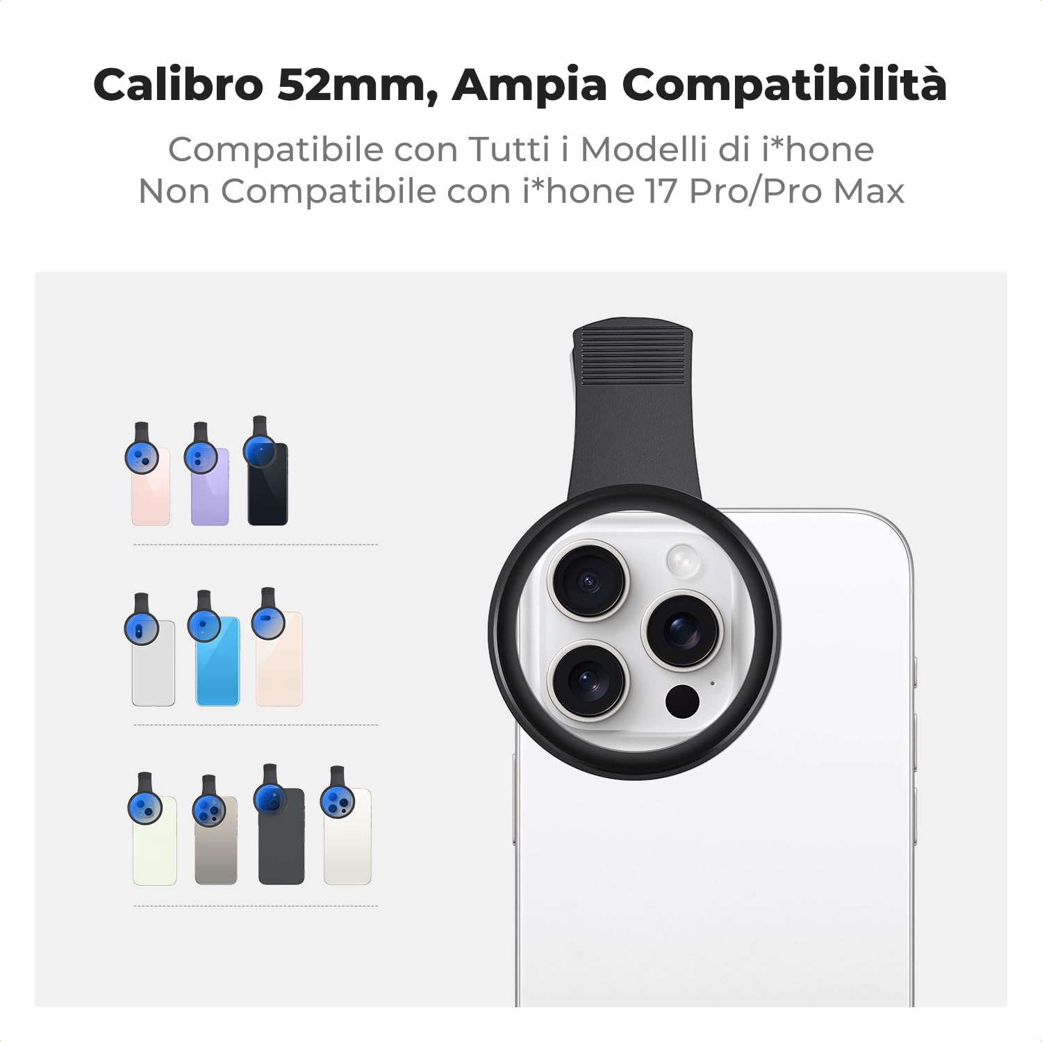 K&F CONCEPT 52mm Clip-on Filtro Polarizzatore Circolare per Cellulari Telecamera, Telefono Filtro CPL Compatibilie con iPhone 16 15 Pro Max 14 13 12 11