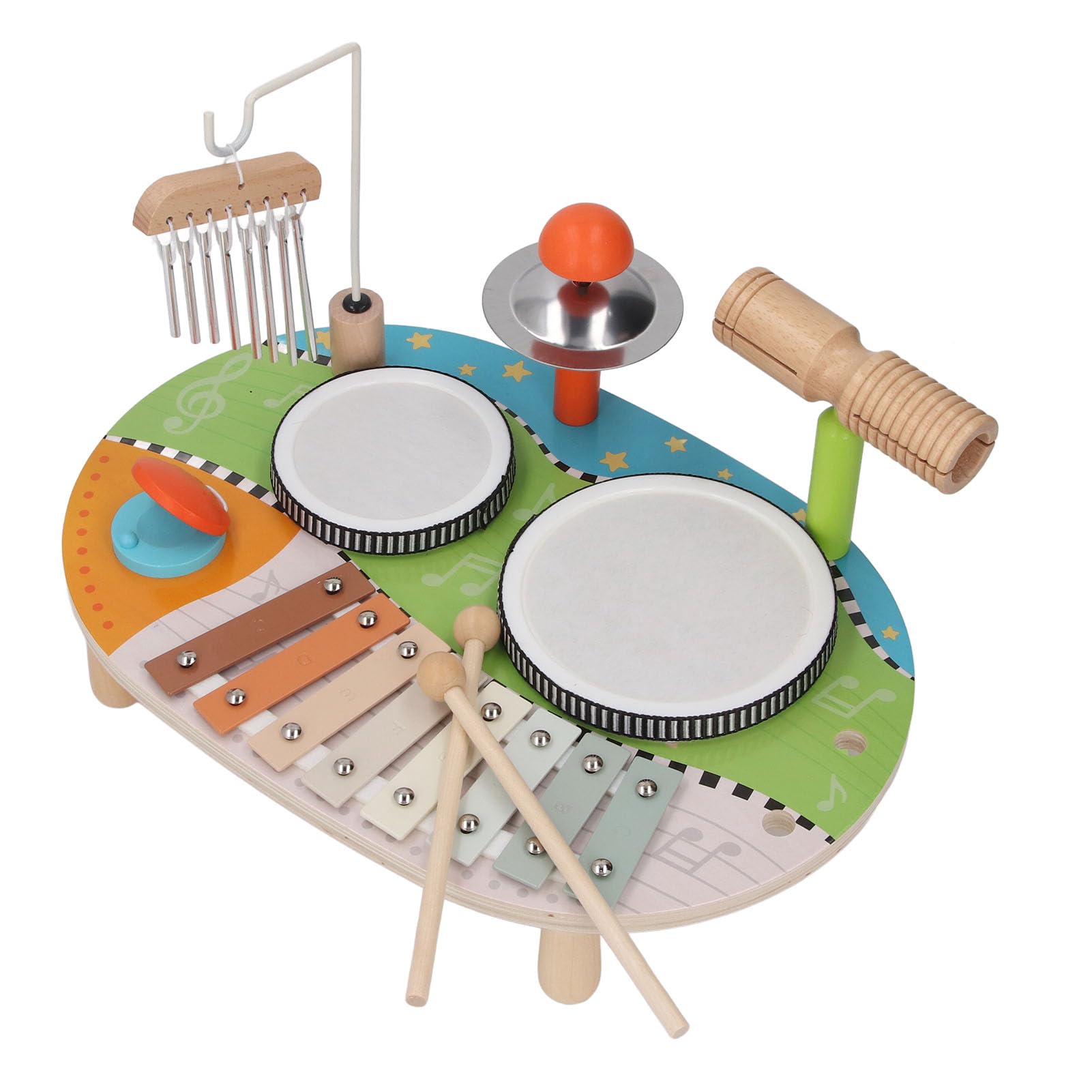 Juego de batería para niños, tambor multifuncional y carillón de viento, instrumento de percusión, explicación musical, juguete de educación temprana para niños