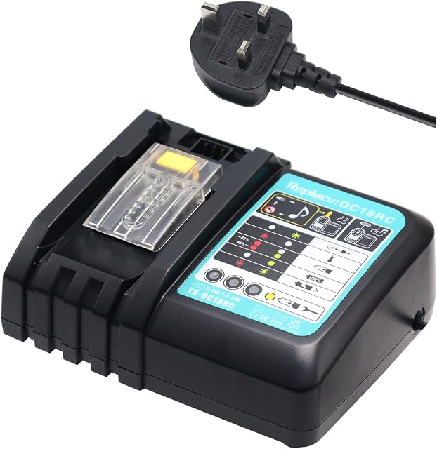 DC18RC 3A Battery Charger for Mk 14.4V-18V LXT Lithium-Ion Batteries BL1850 BL1840B BL1820 BL1815 BL1860 BL1430 BL1450 BL1830 18V Drill Battery Charger Replaces DC18RD DC18RA DC18SD DC18SF UK Plug