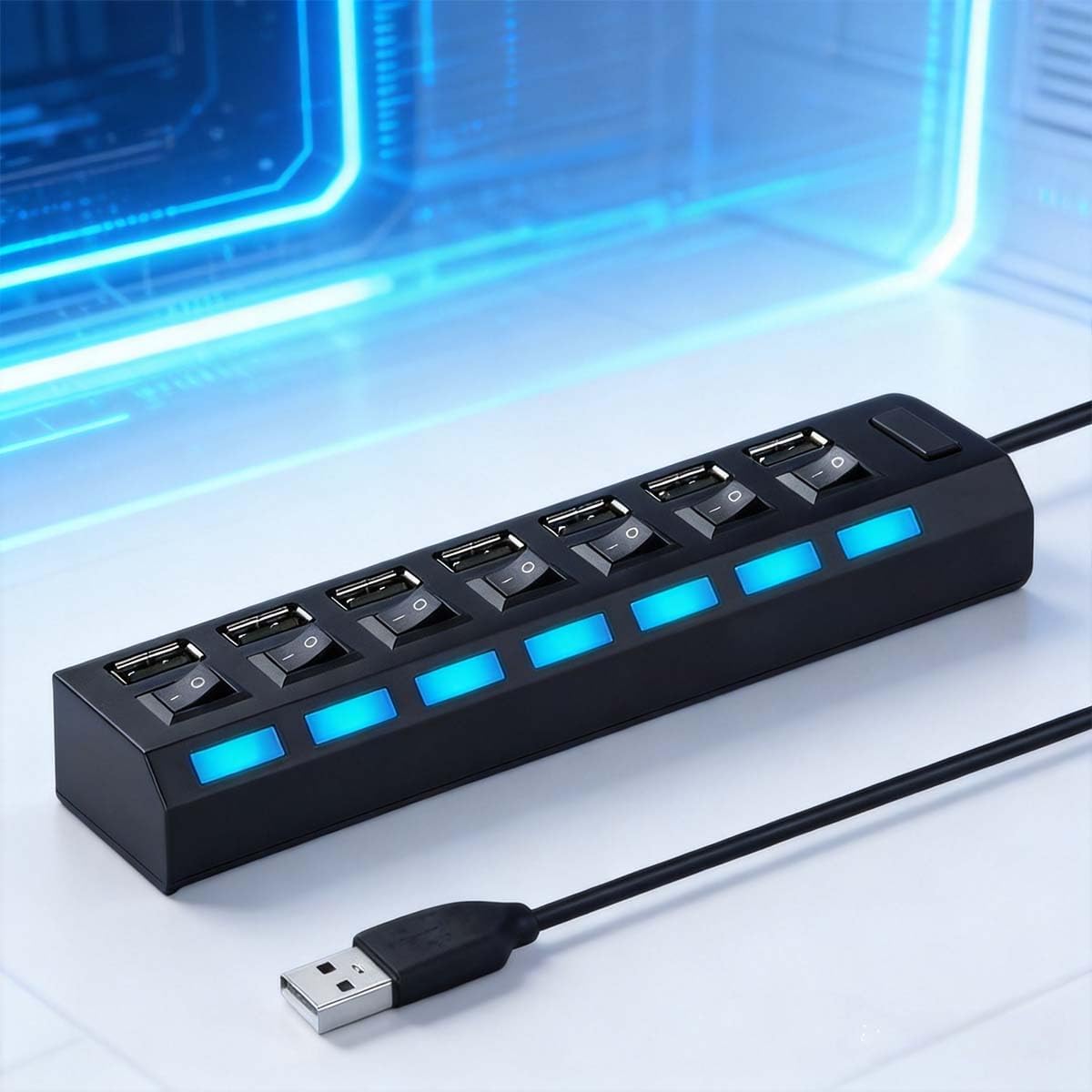 1 Pack 7 Port USB Hub 3.0,USB Hub Splitter with Individual On/Off Switches