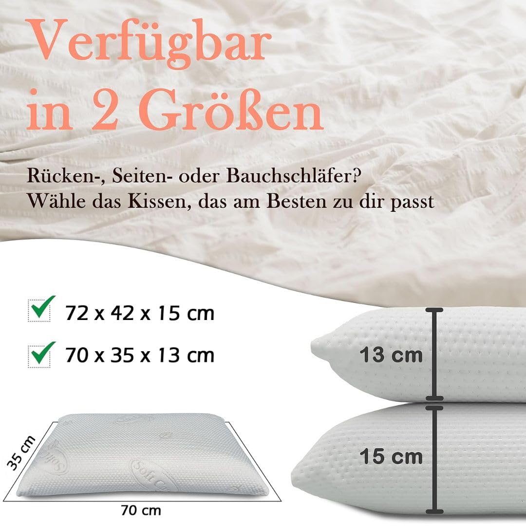 Nackenstützkissen 72x42x15 cm Orthopädisch Memory-Schaum | Viscoelastischer Memory-Schaum, Waschbarer Bezug, Hypoallergen, Milbensicher