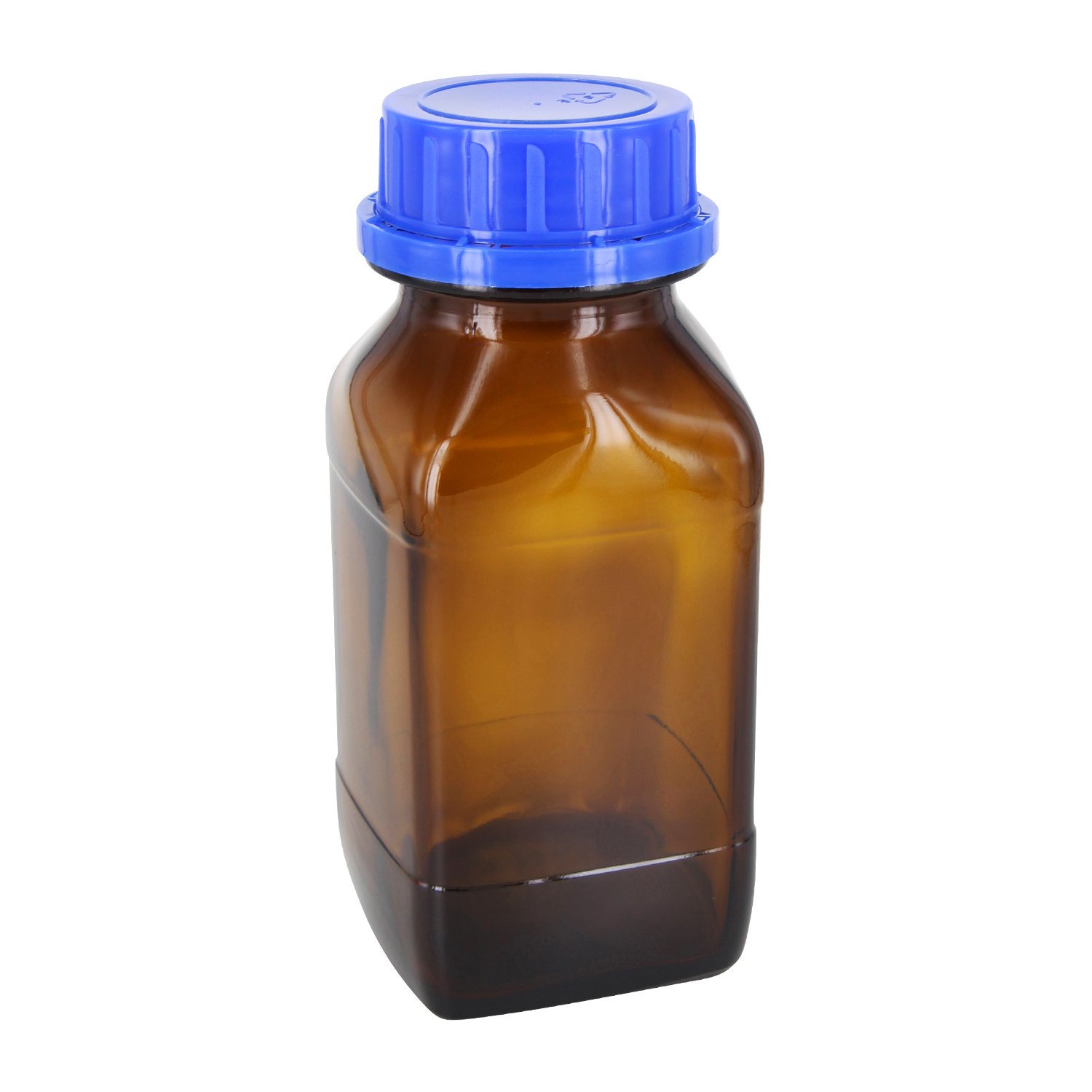 18 x 500ml Chemikalienflasche / Weithalsflasche quadratisch Braunglas mit Rasterkranz inklusive Schraubverschluss OV 54mm blau mit Konusdichtung *** Apothekenflasche, Chemikalienflaschen, Weithalsflaschen, Braunglasflasche, Apothekenflaschen, Apothekengla