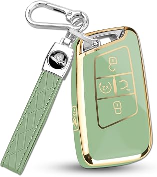 QBUC for Volkswagen Key Fob Cover with Keychain Gold Trim,Green