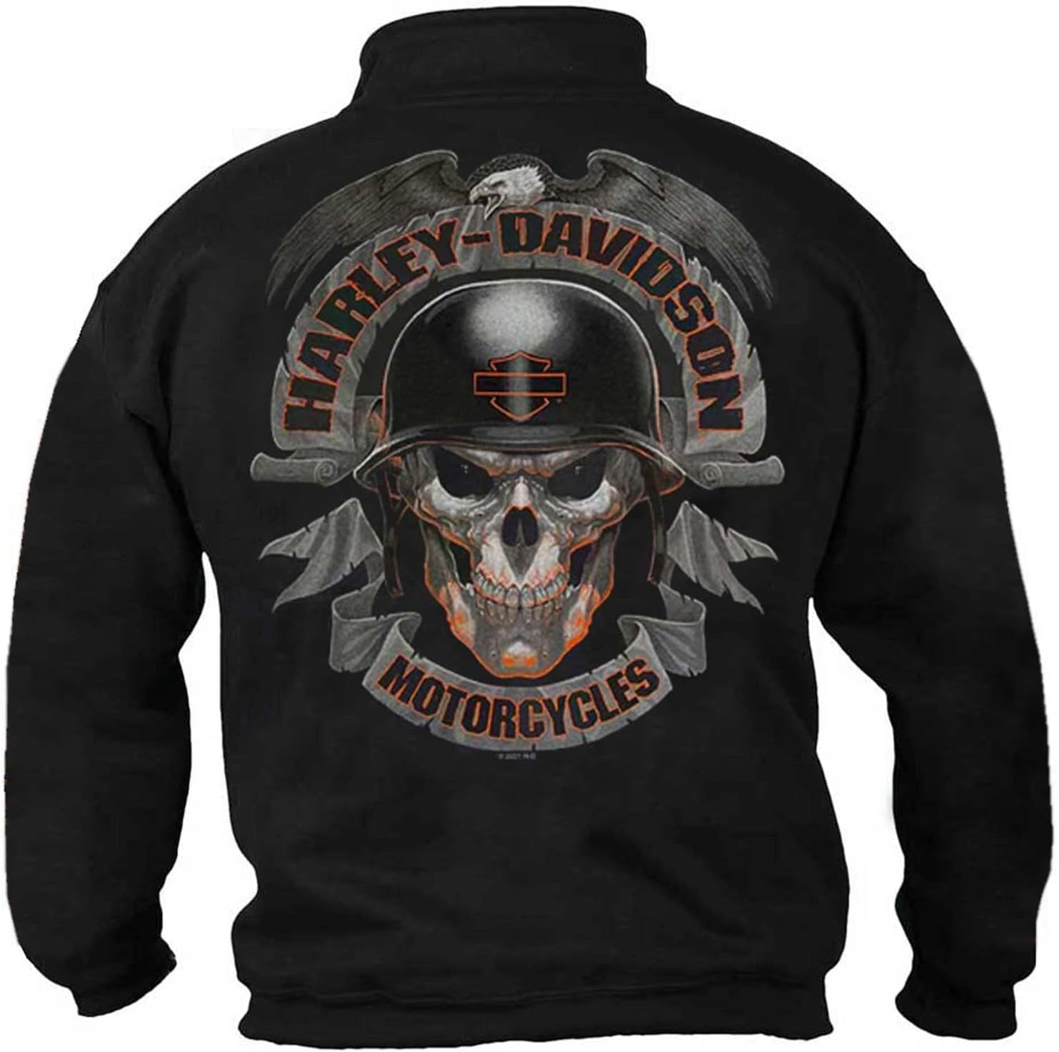 Harley-Davidson Men's Ghoulish Skull 1/4 Zip Cadet Pullover Sweatshirt - Black
