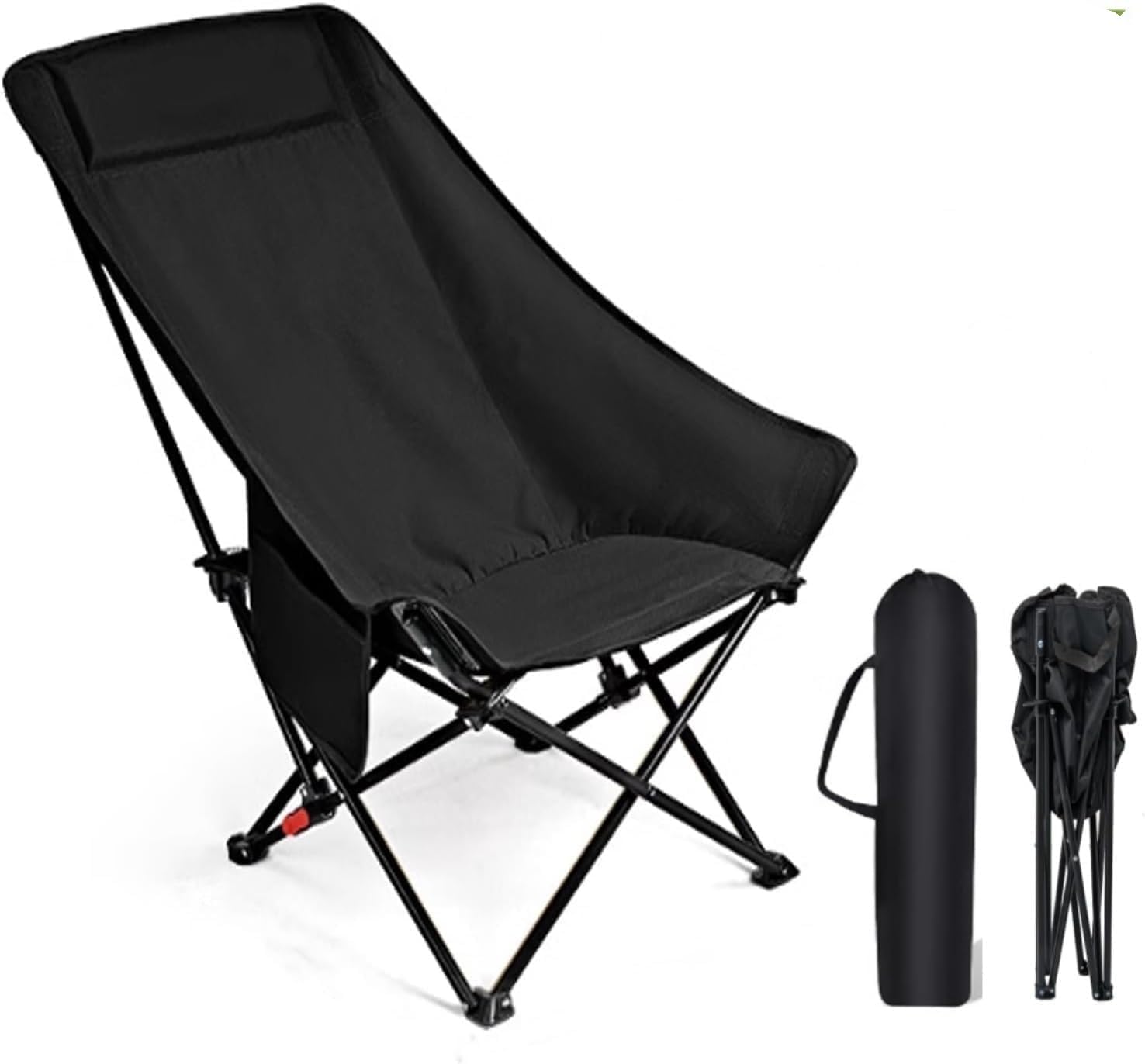 ORCHID M® Portable Folding Camping Chair with High Back Upholstered Side Pocket Headrest Oversized Lightweight Lawn Chair Outdoor Chair for Outdoor Camping, Beach, Leisure, Travel, Tailgate (Black)