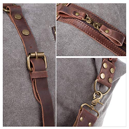 S-ZONE Oversized Leather Canvas Duffel Shoulder Weekender Mens Overnight Bag