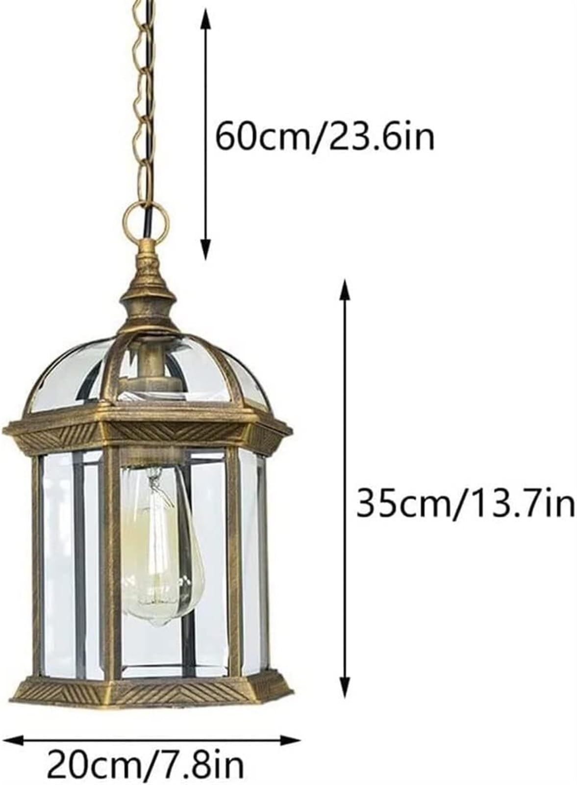 lampy wiszące, Szklany, wodoodporny żyrandol zewnętrzny – oświetlenie zewnętrzne w stylu vintage, lampa wisząca z 1 źródłem światła na werandę, patio i do przedpokoju