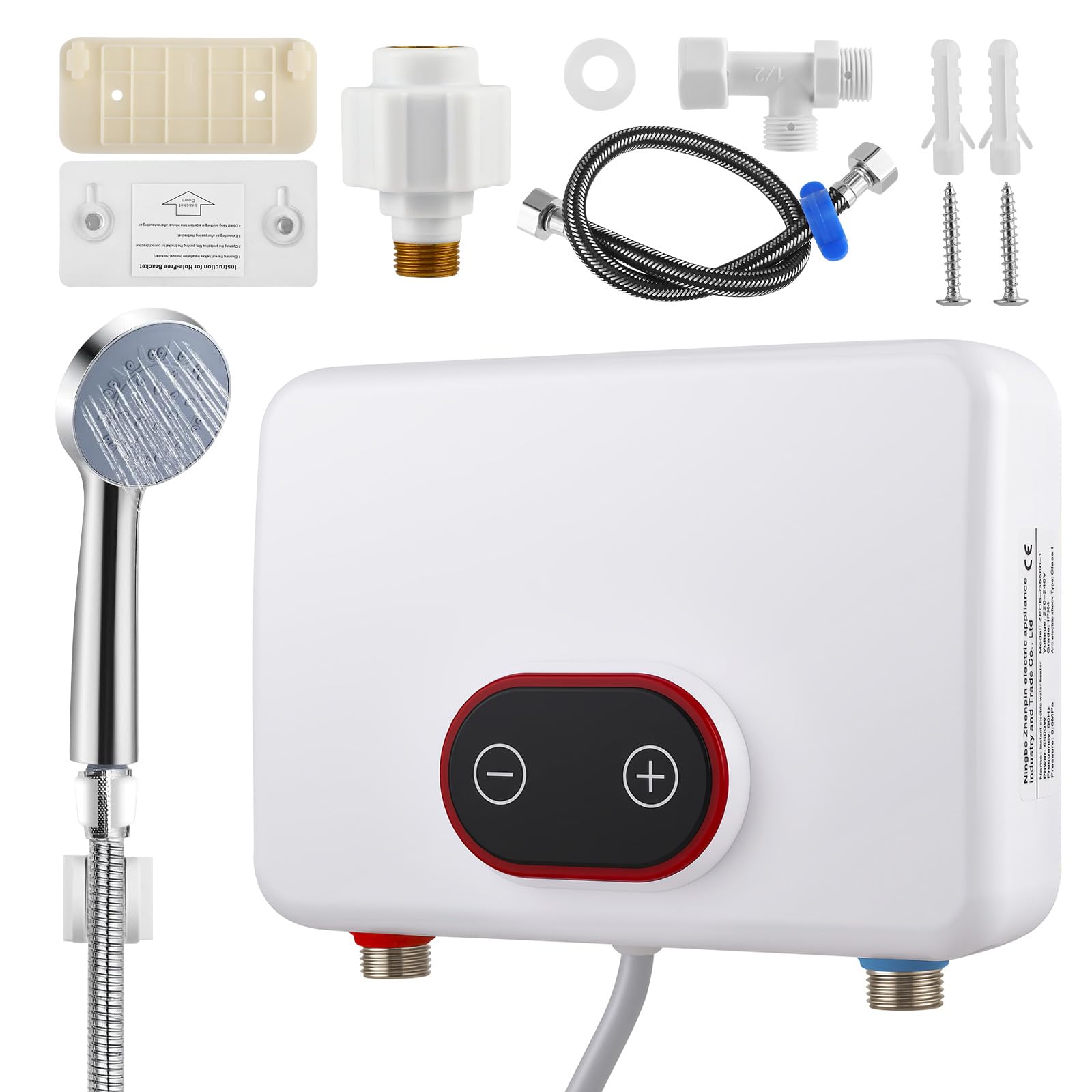 Scaldabagno Elettrico 5,5kW, 220V Scaldacqua Istantaneo con Display Digitale & Modalità di Potenza a 3 Livelli, IPX4 30-52℃ per Doccia, Cucina & Giardino [Classe Energetica A] - Con Pioggia