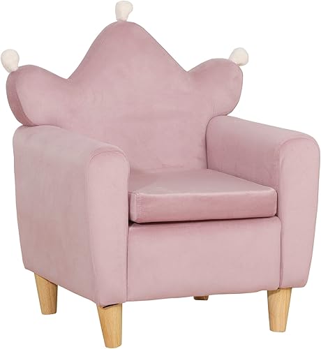 Qaba Sofá suave para niños, sillón individual para niños con marco fuerte, lindo trono de corona rosa para relajarse, ver la televisión, estudiar