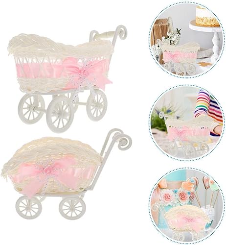 Miniatura 5 de Cesta personalizada, 2 unidades de carros de baby shower, cesta de flores tejida de mimbre, cesta de almacenamiento de caramelos, cesta de