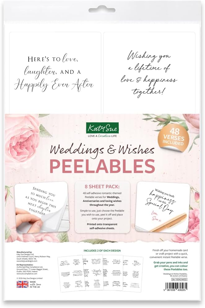 Weddings & Wishes Peelable Sentiment Stickers for Card Making. 48 Transparent Wedding Verses by Katy Sue Designs