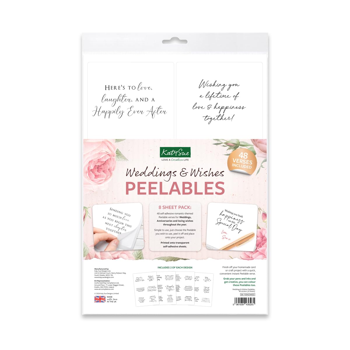 Katy Sue Designs Weddings & Wishes Peelables for Card Making, 48 Transparent Sentiment Stickers for Wedding Cards