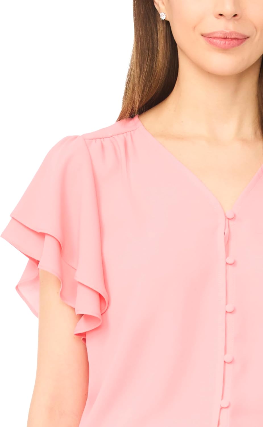 CeCe Women's Double Flutter Sleeve Shirred Shoulder Top
