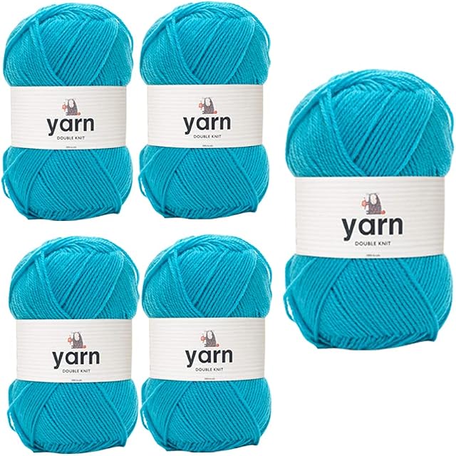 Korbond Bulk Pack Bundle (Turquoise) Contains 5 x 100g Skeins of DK Acrylic Lightweight, Hypoallergenic & Durable Yarn (500g/1450mTotal)