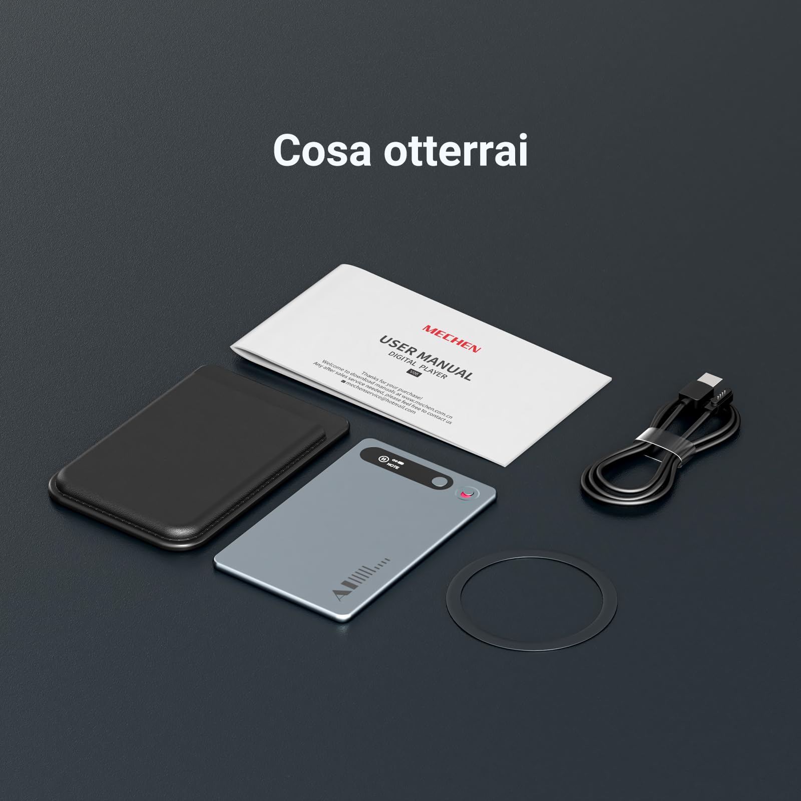 MECHEN Registratore Vocale IA 64GB, Trascrizione e Traduzione in 81 Lingue, Registrazione Magnetica di Chiamate, 30+ Modelli di Riassunto e Mappe Mentali, Bluetooth 5.3 (V05-B)