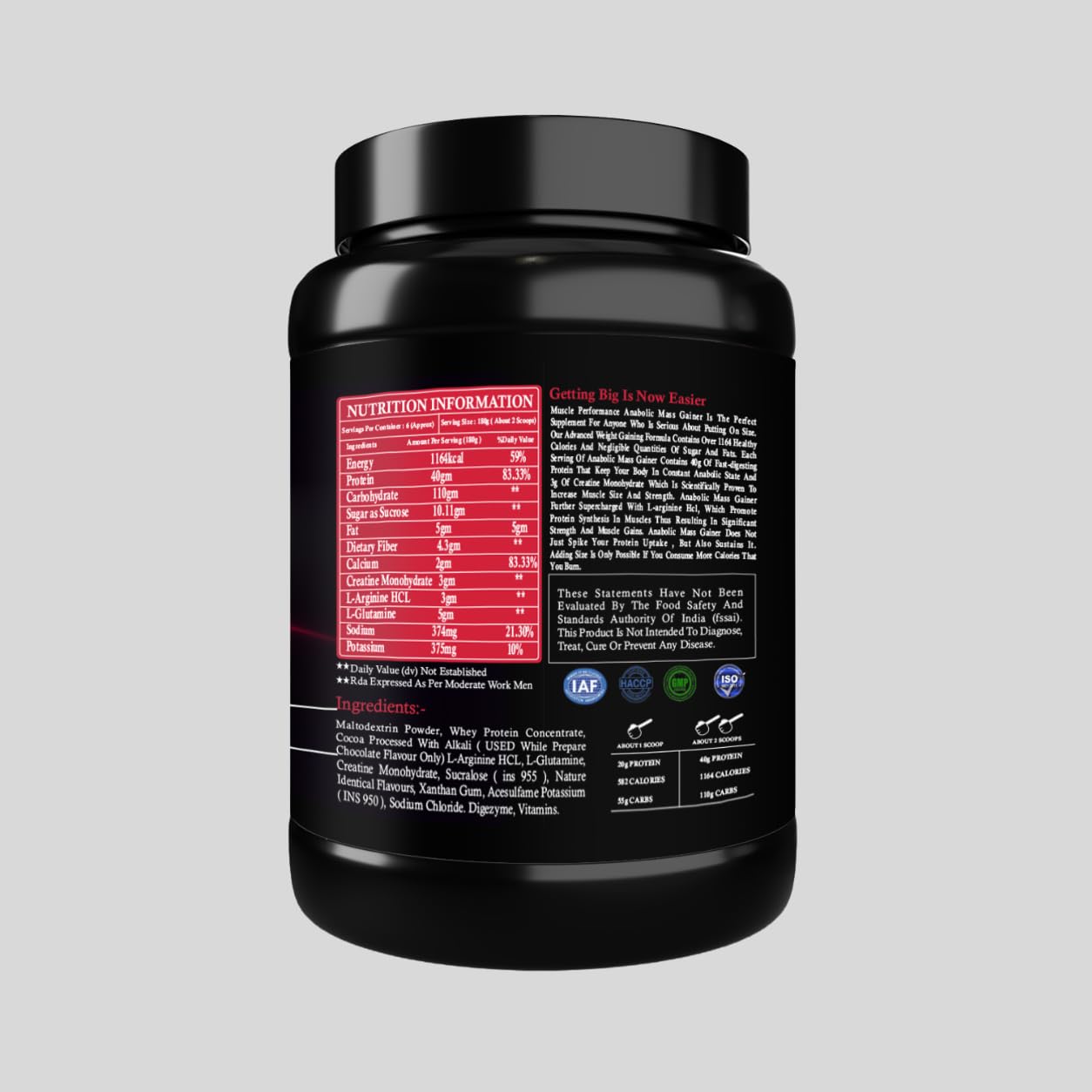 Anabolic Mass Gainer 1kg Belgium Chocolate — Amazon image 7