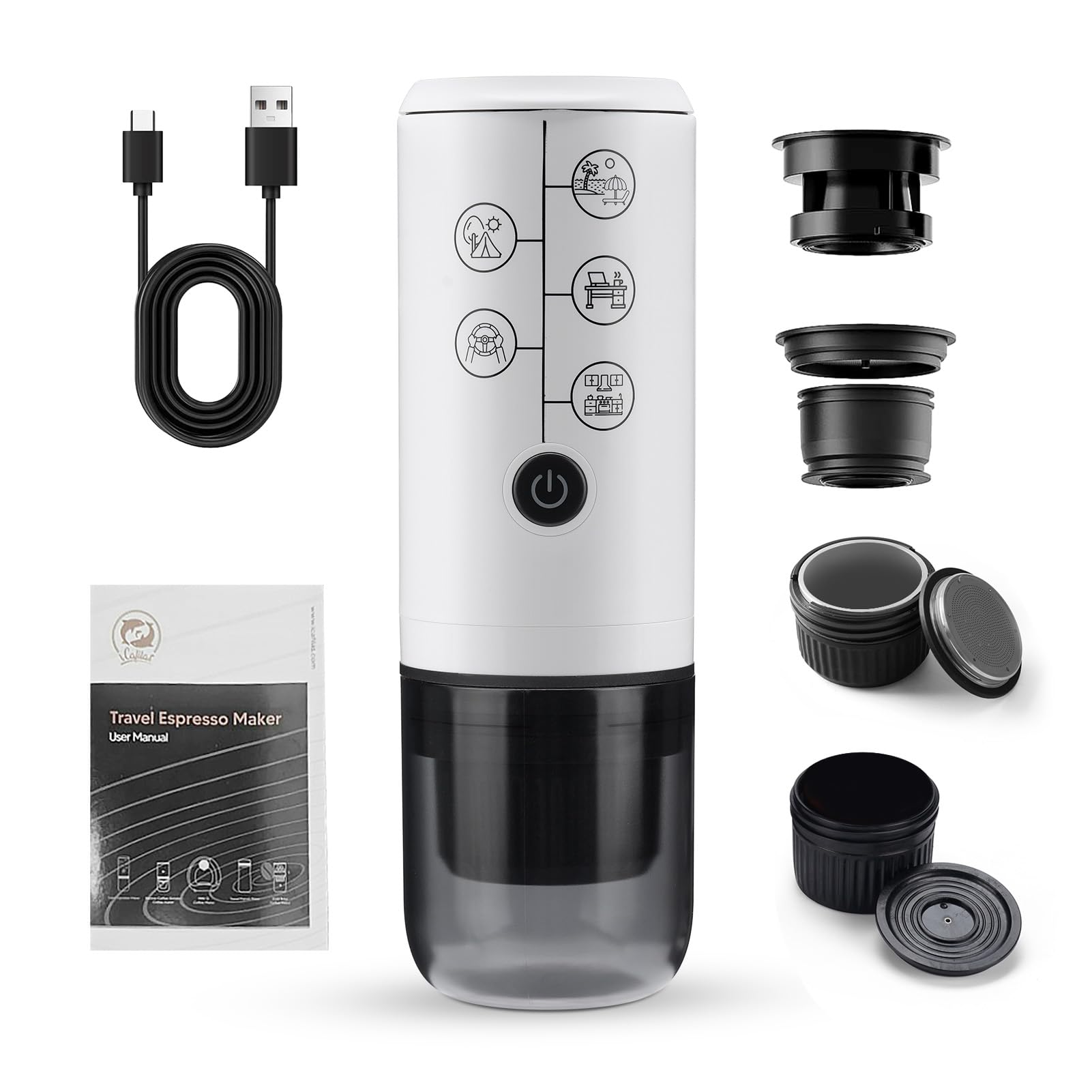 Aoresac Portátil Compacta que Funciona con Cápsula NESDG y café Molido - Máquina Eléctrica Recargable de 2600 MAh - para Viajes en Casa o en Coche