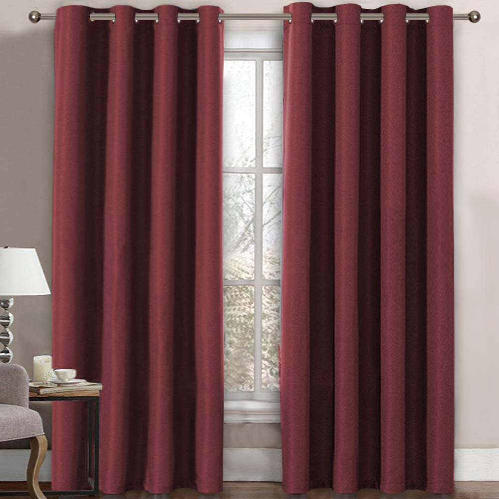 Linen Blackout Curtain 84 Inches Long for Bedroom / Living Room Thermal Insulated Grommet Linen Look Curtain Drapes Primitive Textured Burlap Effect Window Drapes 1 Panel - Burgundy