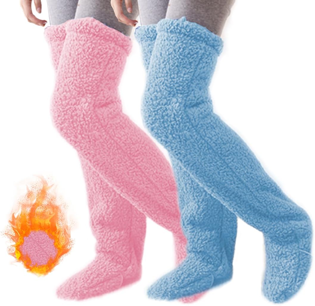 HYTENSUN Women's Fuzzy Thigh high Socks Over Knee High Plush Slipper Winter Indoor Sleeping Fluffy Long Leg Warmers