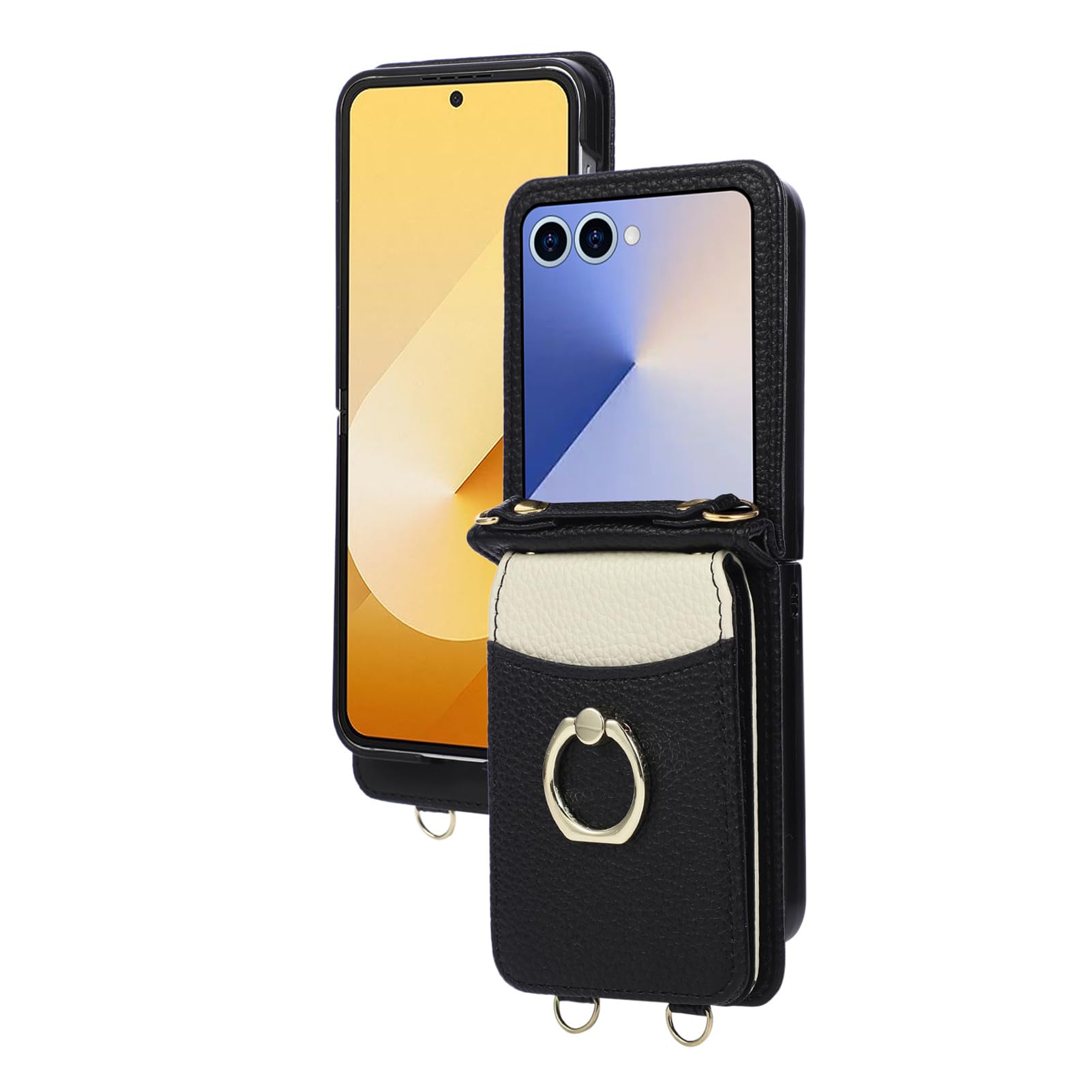 Pelle Cover per Samsung Galaxy Z Flip 8, Regolabile Tracolla Lunga