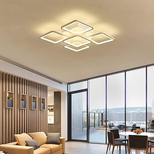 Miniatura 4 de Jaycomey Lámpara de techo LED moderna regulable, 23.6 pulgadas, montaje empotrado, con control remoto, lámpara de techo acrílica de 5 cuadrados para
