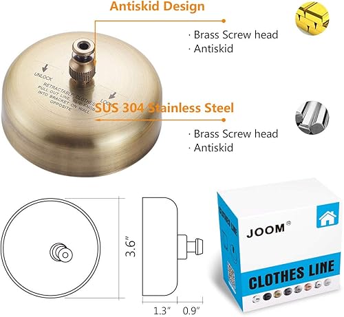 Miniatura 3 de JOOM Tendedero retráctil de acero inoxidable resistente de 9 pies (máximo) para colgar y secar en baño, lavandería, hoteles, acabado cromado, estilo