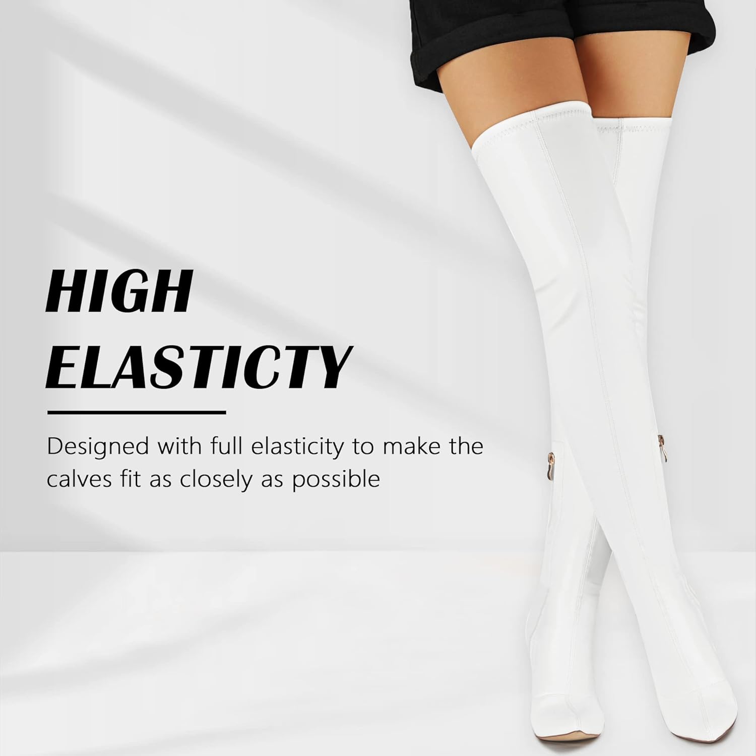 CAMSSOO Women's Thigh High Boots Faux Suede Elasticity Heels Over The Knee Boots Side Zip Pointed Toe Fashion Sexy Winter Stiletto Knee High Boots - Image 2