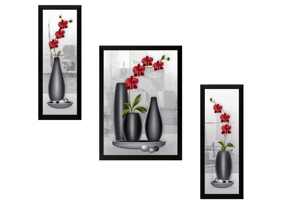 SAF paintings UV Textured Flower Print Framed Art Print Painting Set of 3 for Home Decoration – Size 35 x 2 x 50 cm SANFSA9167