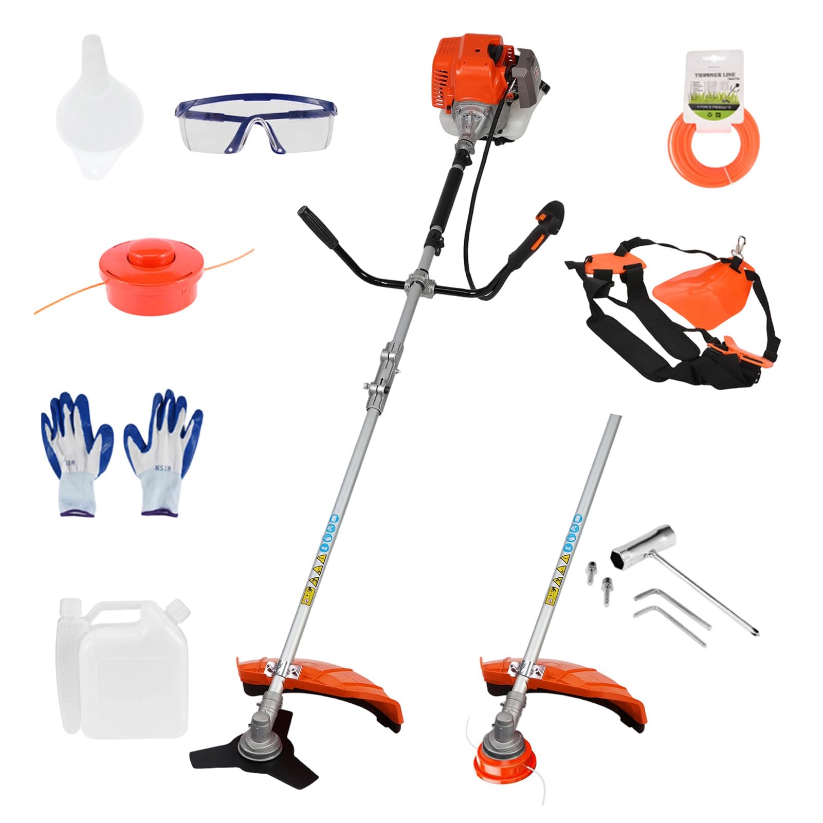 Washranp 52cc Long Reach Petrol Garden Multi Tool - 2 Stroke Petrol Strimmer - 380mm Extendable Hedge Trimmer - 400mm Grass Strimmers - 134cm Extension Poles - Brush Cutter - Pruner Chainsaw (Orange)