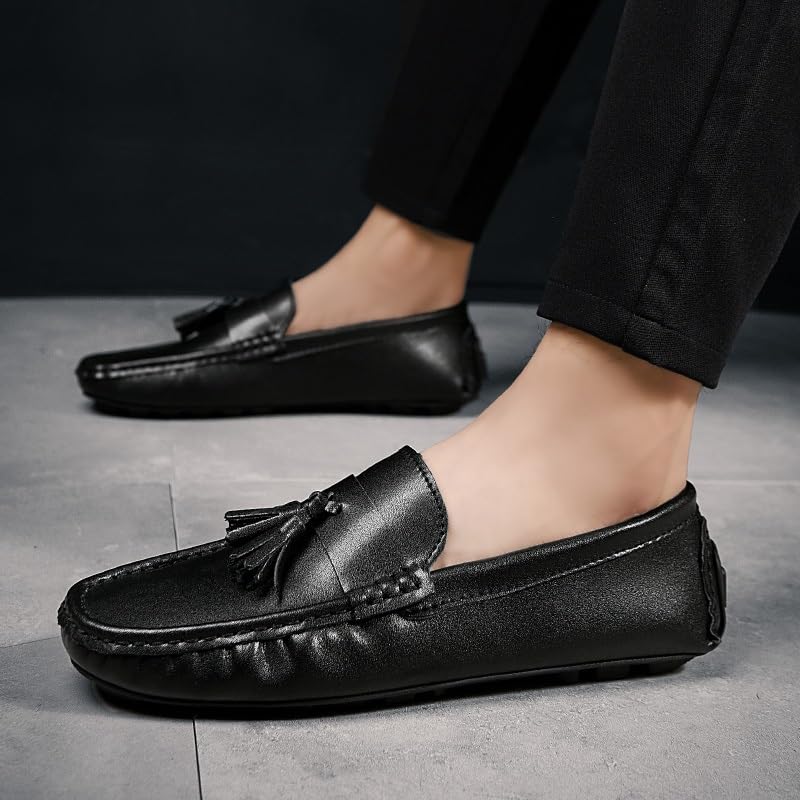 Men's Loafers Shoes Round Toe with Tassel Faux Leather Driving Loafers Flexible Flat Heel Anti-Slip Walking Outdoor Slip-ons4
