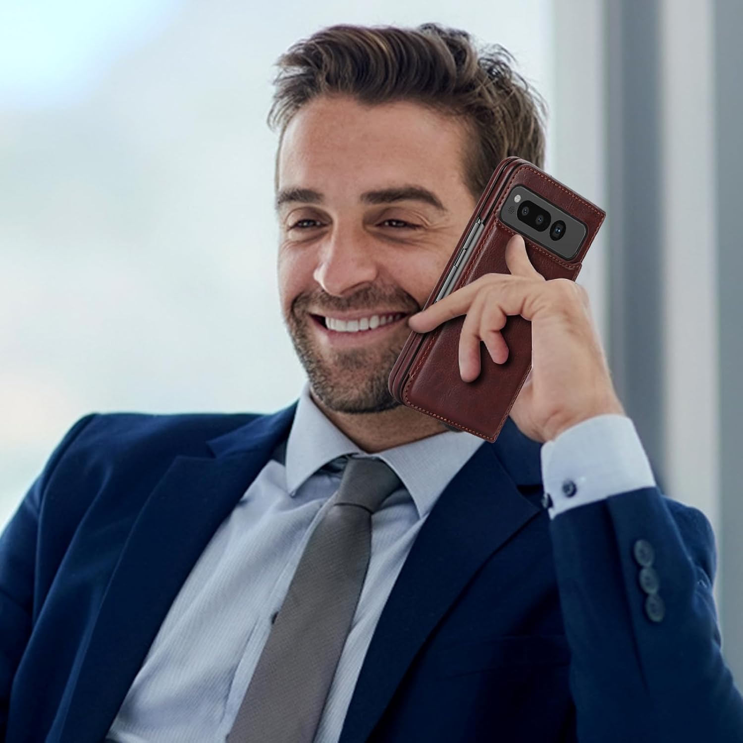 NINKI Compatible with Google Pixel Fold Wallet Case with Kickstand,Matte PU Leather Protective Shockproof Anti-Scratches Anti-Drop Card Holder Wallet Case with for Google Pixel Fold 2023 Brown